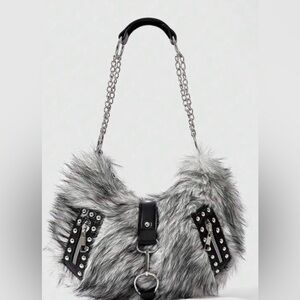 Stylish Gray Faux Fur Shoulder Bag